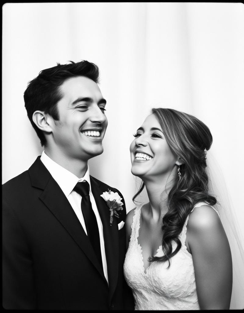 Couple laughing at a wedding